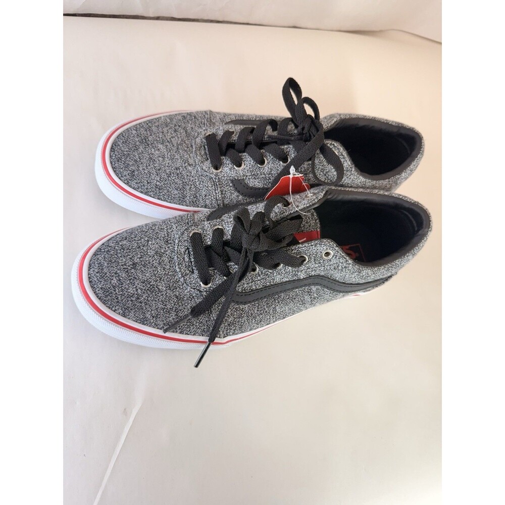 Vans Unisex Old Skool Youth 7 Sneakers Lace Up Low Shoes Grey Black Red - Picture 8 of 16